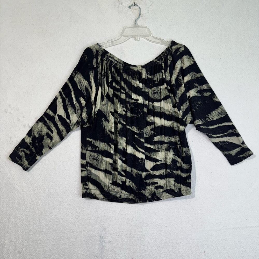 Michael Kors MK Flowy Green Tiger Stripes Animal Print Peasant Top Blouse Small